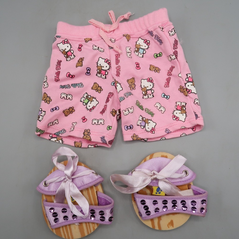 Build A Bear Pink‎ Hello Kitty Pink Shorts and purple sequin sandals lot